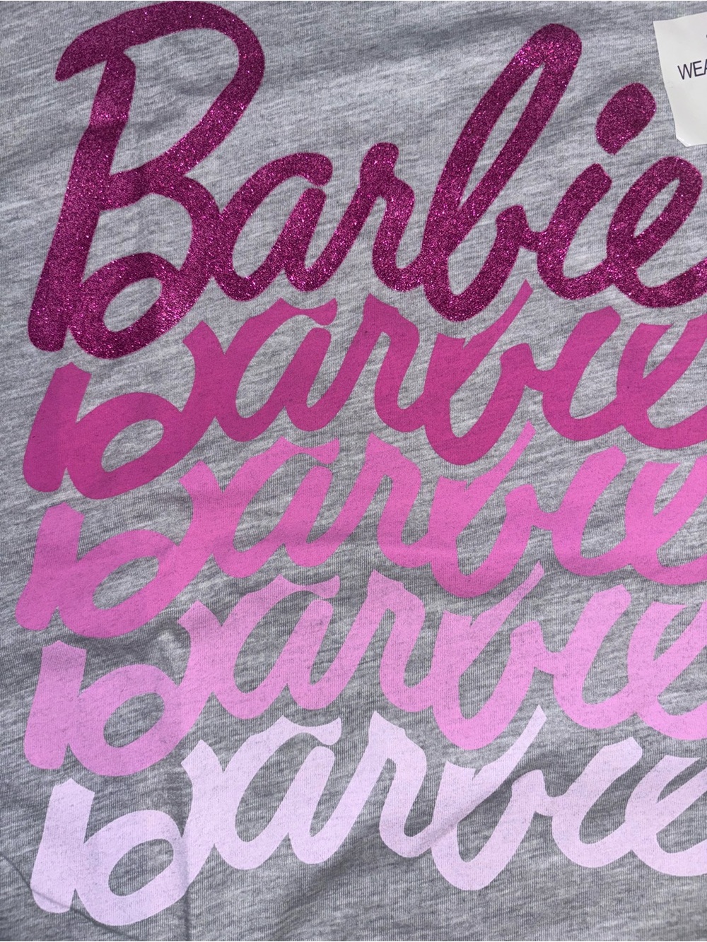 Hybrid Barbie Gray Tee with Pink Ombre Script Women’s XL